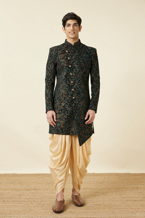Manyavar Emerald Green Angrakha Style Indo Western Set