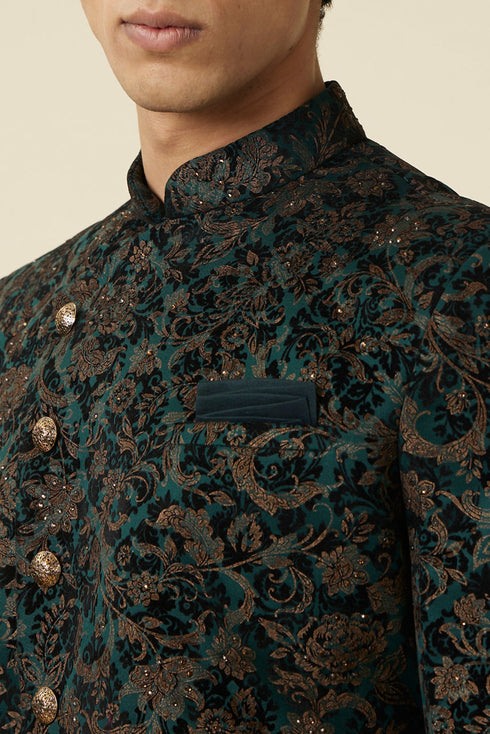 Manyavar Emerald Green Angrakha Style Indo Western Set