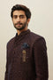 Manyavar Deep Mahogany Brown Geometric Patterned Indo Jacket