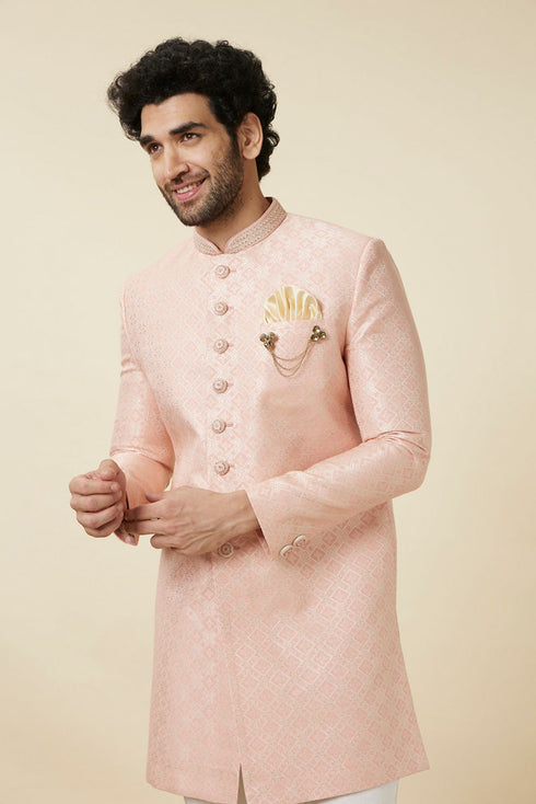 Manyavar Rosewater Pink Diamond Patterned Indo Western Set