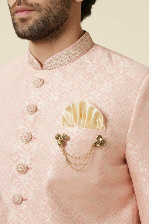 Manyavar Rosewater Pink Diamond Patterned Indo Western Set