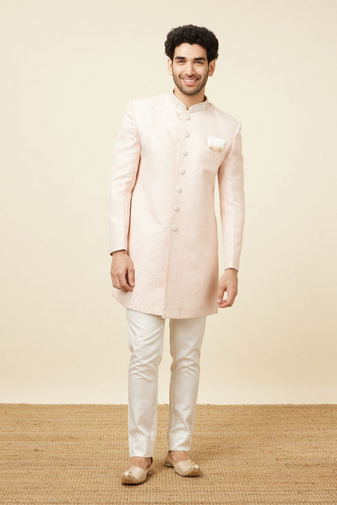 Manyavar Soft Pink Medallion Patterned Indo Western Set