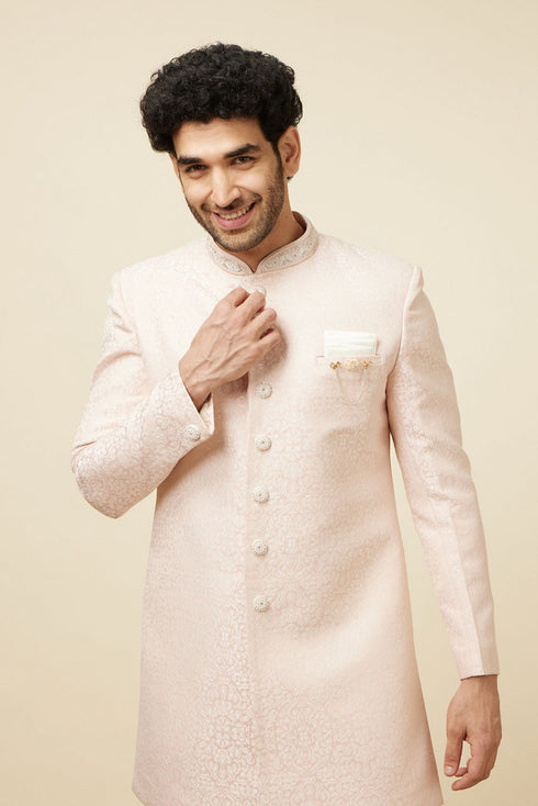Manyavar Soft Pink Medallion Patterned Indo Western Set
