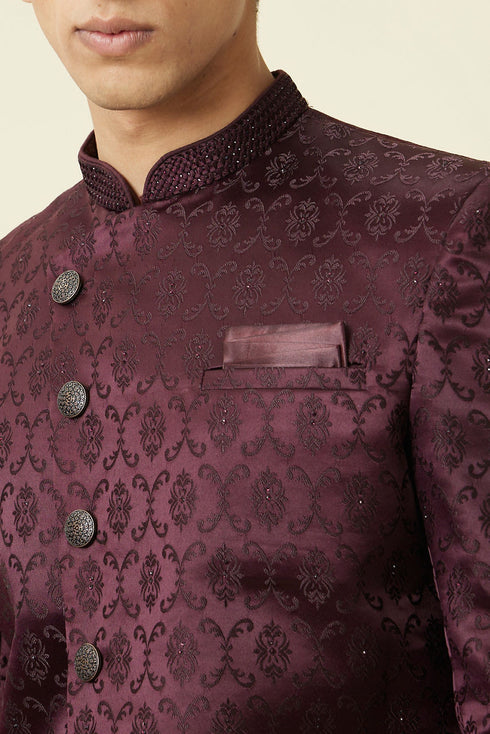 Manyavar Mauve Wine Botanical Printed Indo Western Set