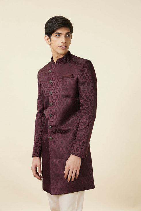 Manyavar Mauve Wine Botanical Printed Indo Western Set