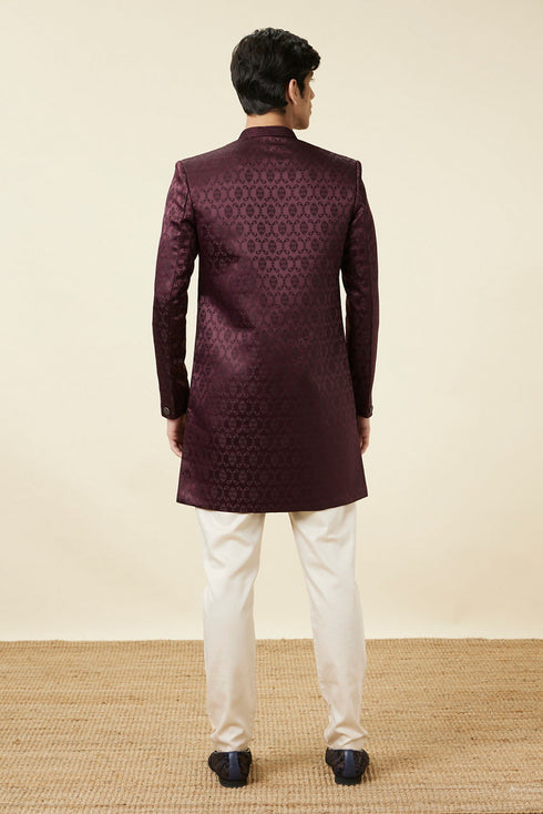 Manyavar Mauve Wine Botanical Printed Indo Western Set