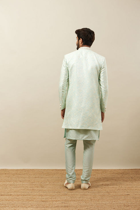 Manyavar Mint Julep Green Floral Patterned Indo Western Set