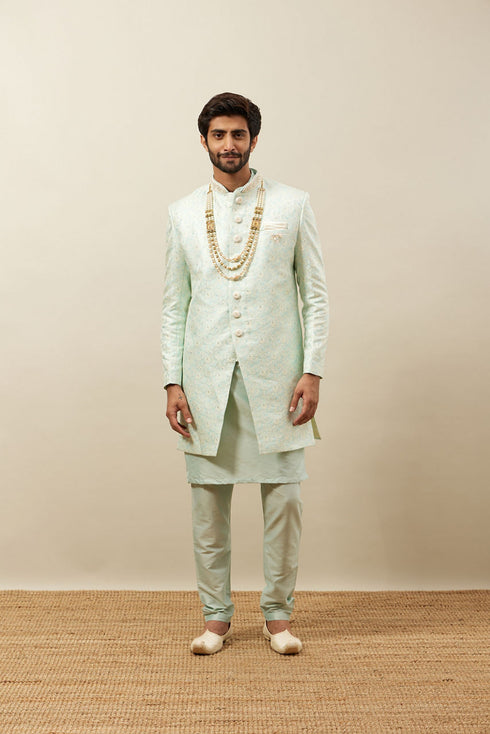 Manyavar Mint Julep Green Floral Patterned Indo Western Set