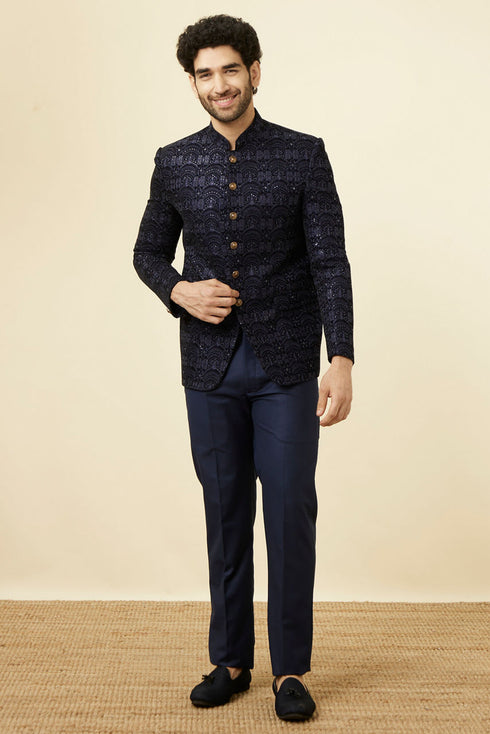 Manyavar Maritime Blue Sequined Jodhpuri Suit