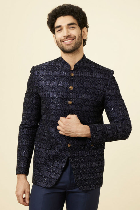 Manyavar Maritime Blue Sequined Jodhpuri Suit
