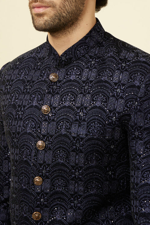 Manyavar Maritime Blue Sequined Jodhpuri Suit