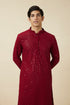 Manyavar Chilli Pepper Red Floral Chikankari Embroidered Kurta Set