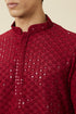 Manyavar Chilli Pepper Red Floral Chikankari Embroidered Kurta Set