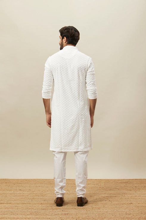 Manyavar Bright White Floral Chikankari Kurta Set
