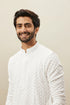 Manyavar Bright White Floral Chikankari Kurta Set