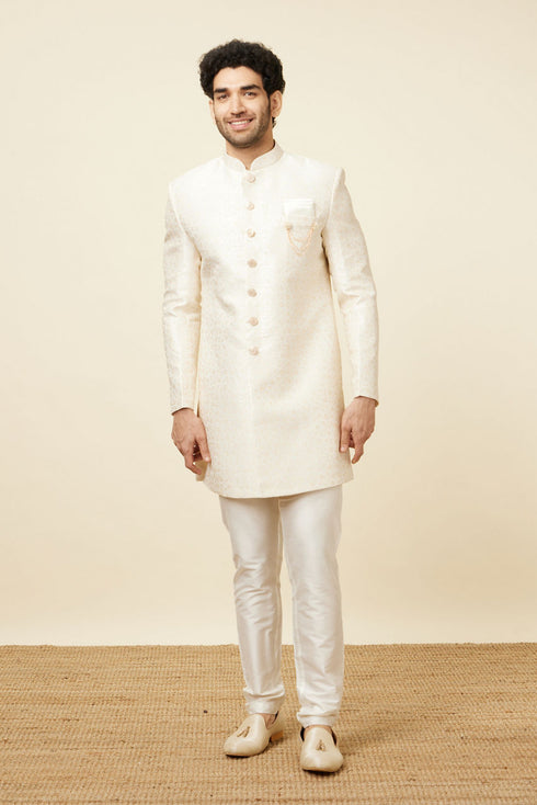Manyavar Cloud Cream Floral Patterned Indo Western Set