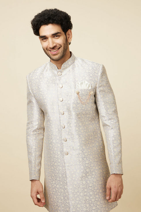 Manyavar Light Lilac Floral Patterned Indo Western Jacket