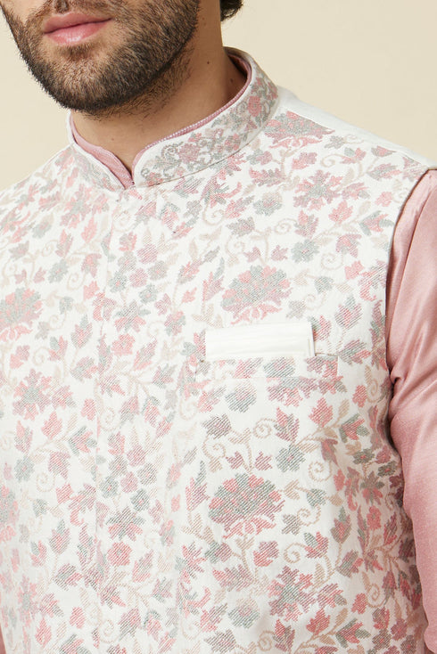 Manyavar Ivory White Bel Buti Printed Jacket