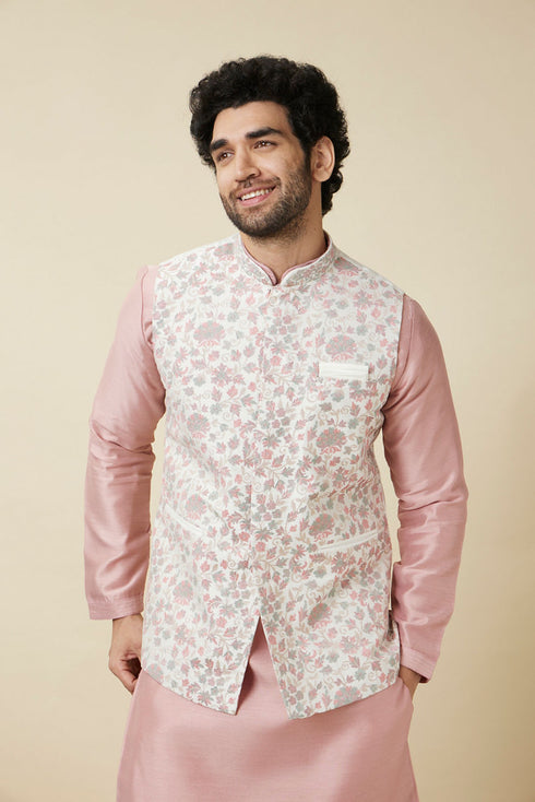 Manyavar Ivory White Bel Buti Printed Jacket