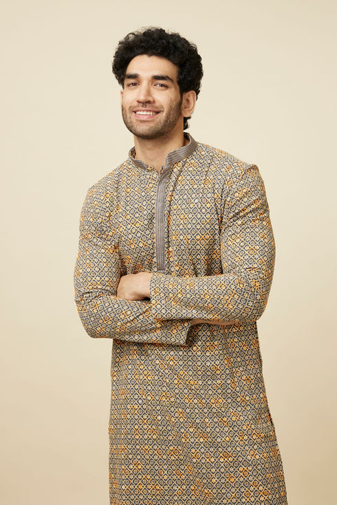 Manyavar Estate Blue Diamond Chikankari Patterned Kurta Set