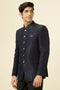 Manyavar Maritime Blue Botanical Patterned Suit