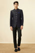 Manyavar Maritime Blue Botanical Patterned Suit