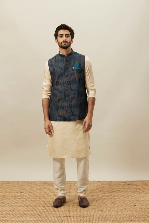 Manyavar Crystal Teal Blue Abstract Patterned Jacket