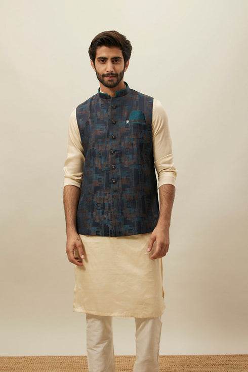 Manyavar Crystal Teal Blue Abstract Patterned Jacket