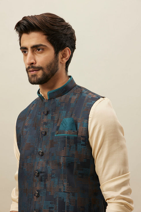 Manyavar Crystal Teal Blue Abstract Patterned Jacket