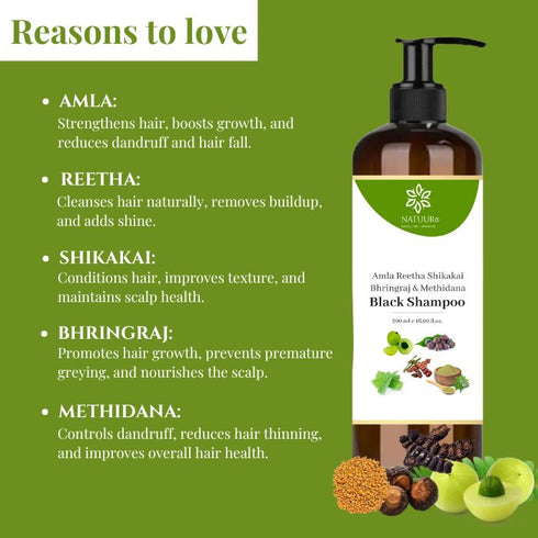 Natuur Black Shampoo Amla Reetha Shikakai Bhringraj & Methidana 500ml