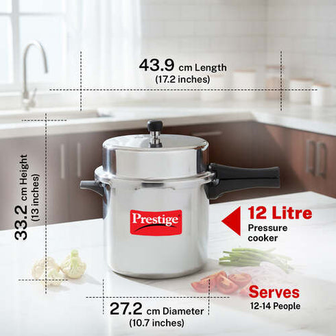 Prestige Popular Virgin Aluminium Precision Weight Valve Pressure Cooker 12 L Silver