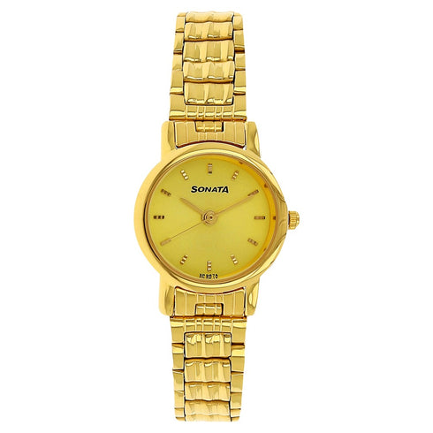 Sonata Quartz Analog Champagne Dial Stainless Steel Strap Watch for Women Style NU8976YM09W