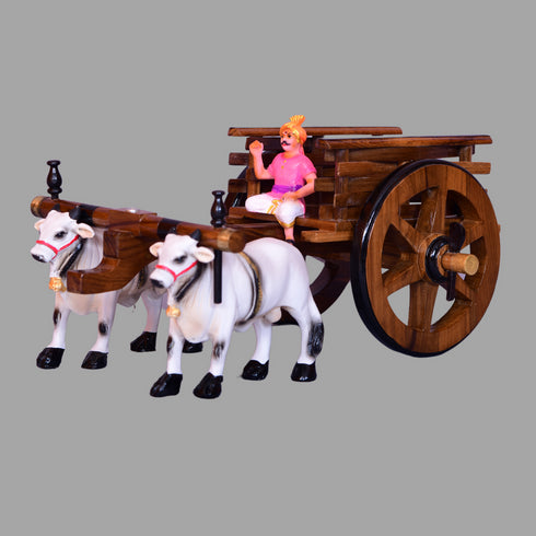 Handcrafted Teak Wood Bullock Cart with Fiber Bulls