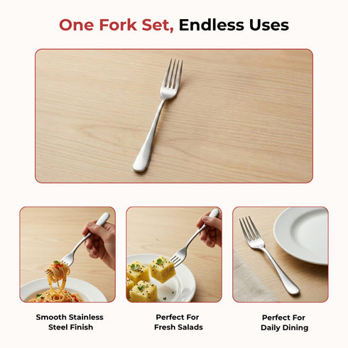 Vinod Decora Stainless Steel Dinner Fork Set of 12 Piece Heavy Gauge Steel Mirror Finish Rust Free Tough Strong and Durable