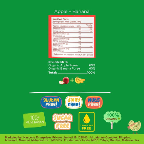 Happa Organic Baby Food Apple and Banana Puree