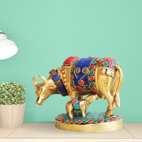 Brass Cow Stone Statue 1.1Kg