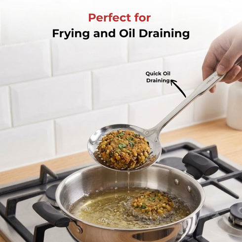 Vinod Stainless Steel Queens Skimmer Slotted Spoon Set of 2 36.5 cm Highest Grade Stainless Steel Rust Free Dishwasher Safe No 1