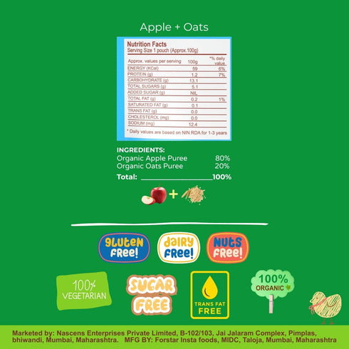 Happa Organic Baby Food Apple and Oats Puree