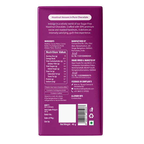 DiabeSmart Guilt Free Hazelnut Heaven Dark Chocolate