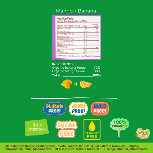 Happa Organic Baby Food Mango and Banana Puree
