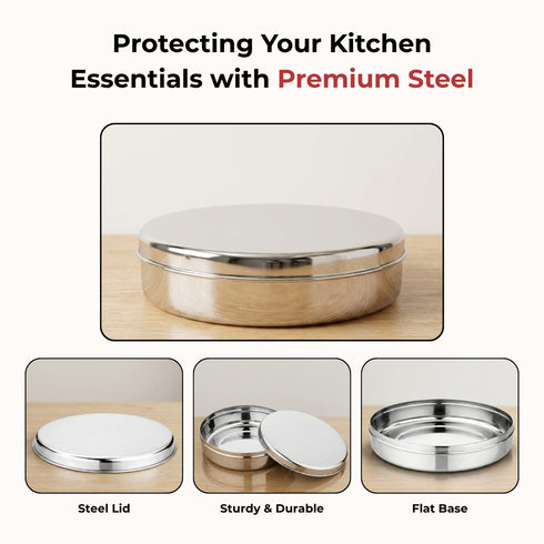 Vinod Stainless Steel Papad Dabba with Mirror Finish Tough and Strong Build Rust Free Easy to Clean and Dishwasher Safe 9.5 Inch No 14