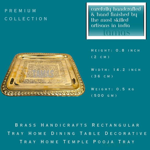 Tamas Brass Handicrafts Rectangular Tray Home Dining Table Decorative Tray Home Temple Pooja Tray