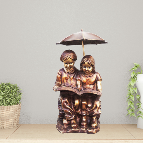 Brass Sitting Child With Umbrella Statue 17Kg