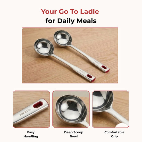 Vinod Stainless Steel Queens Ladle Serving Spoon Set of 2 36 cm Highest Grade Stainless Steel Mirror Finish Rust Free No 1