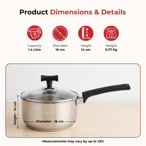 Vinod DONIV Stainless Steel Sandwich Bottom Solitaire Cookware Set 1 Pc Sauce Pan 1 Pc Kadhai with Glass Lid Induction Friendly Set of 2 Pcs