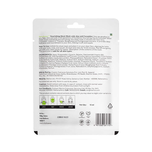 PureSense Nourishing Sheet Mask with Aloe Vera & Cucumber | From the makers of Parachute Advansed