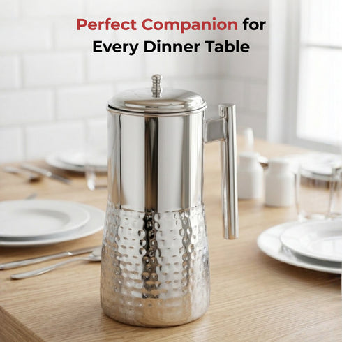 Vinod Stainless Steel Hammered Magnum Water Pitcher Jug with Cover 1700 ml Premium Stainless Steel Tough and Durable Dishwasher safe