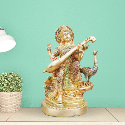 Brass Saraswati Colour Statue 9.17Kg