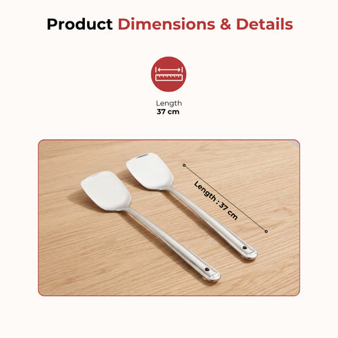 Vinod Stainless Steel Basting Turner Khurpa Cooking Palta Turner Set of 2 37 cm Highest Grade Stainless Steel Rust Free Dishwasher Safe No 6