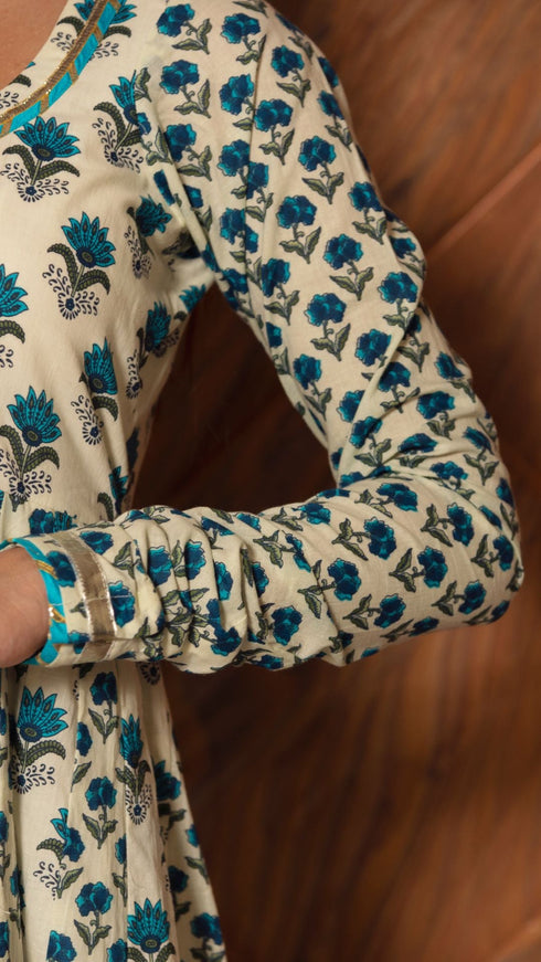 Pomcha Jaipur Paisely Cotton Kalidar Anarkali Set